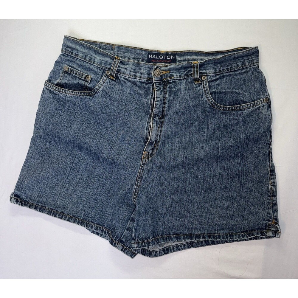 Vintage Halston Dk Blue Jean Shorts 16 Denim 33" Waist High Rise 90's Mom